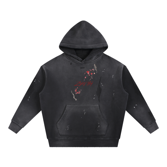 Vintage Washed Frayed Fleece Hoodie